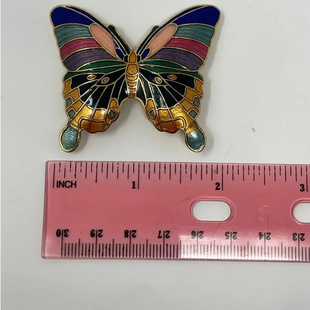 Vintage Cloisonné Butterfly Belt Buckle Only Brass 1980's Add Belt Collectable - Picture 3 of 4
